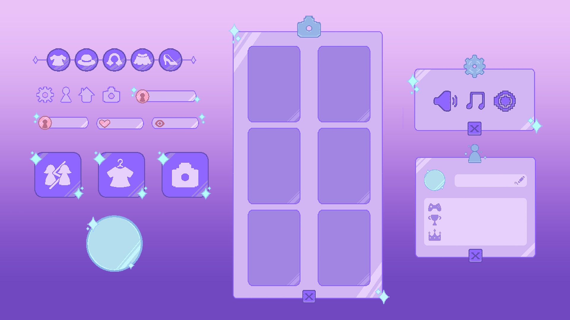 Buttons, panels and icons.